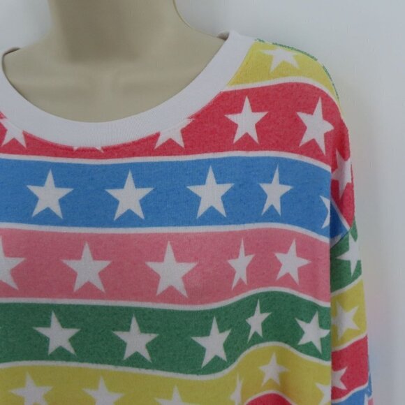 Wildfox Womens Small Striped Stripes Star Multicolor Pullover Sweater Oversized - Picture 3 of 9